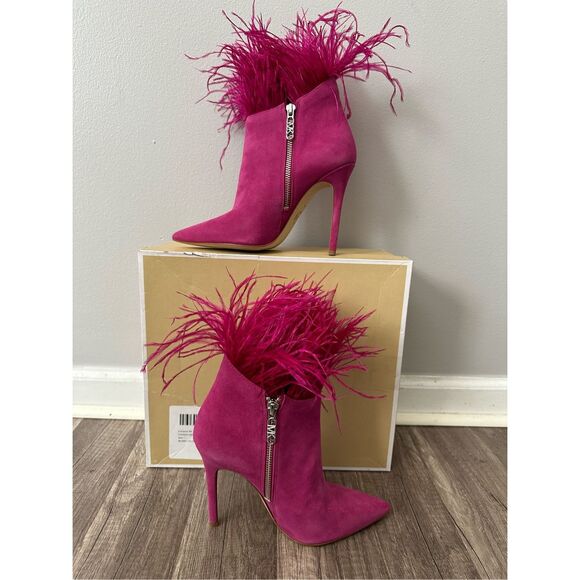 Michael Kors Whitby Feather Trim Suede Ankle Boot Size 7 $250 - Picture 13 of 14